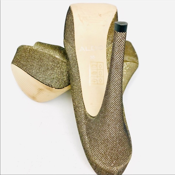 Aldo Vannice Gold Glitter Stilettos Open Toe 35 5 - Picture 7 of 11